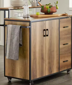 Keukeneiland met Lades, Deuren & Wielen – 113x69x106 cm, Industrieel Design