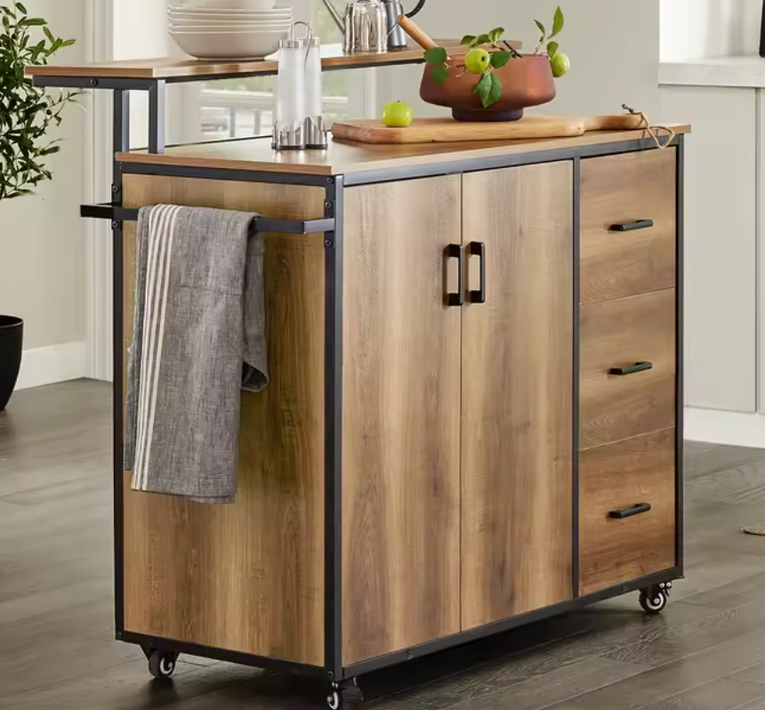Keukeneiland met Lades, Deuren & Wielen – 113x69x106 cm, Industrieel Design
