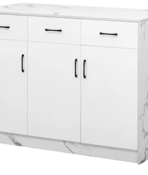 Groot Wit Keukeneiland – Marmerlook Blad, 3 Lades & 3 Kasten, 120x60x90,5 cm