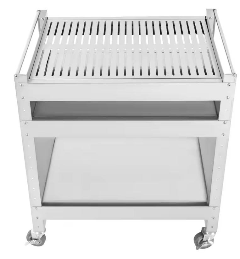 Roestvrijstalen Barbecue Trolley – 3 Lagen & Wielen, Mobiele Grilltafel voor Buiten BBQ & Kamperen
