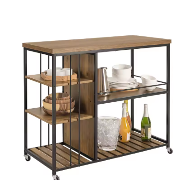 ndustriële Keukenwagen met 5 Dienbladen – 110 cm Trolley met Wielen & Rem