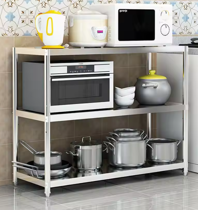 Roestvrijstalen Keukenwerktafel – 3-Lagen Voorbereidingstafel 80x40x80 cm