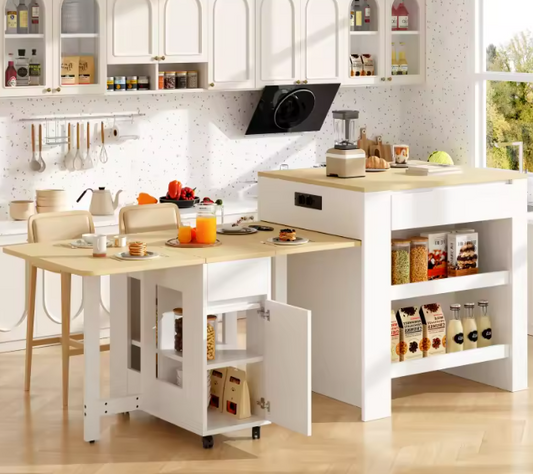 Uitschuifbare Bartafel met Opbergruimte – 110 tot 214 cm, Met Stopcontact & USB, Wit MDF