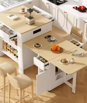 Uitschuifbare Bartafel met Opbergruimte – 110 tot 214 cm, Met Stopcontact & USB, Wit MDF