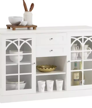 Dressoir met Glazen Deuren – 120 cm Buffetkast met Lades, Wit MDF
