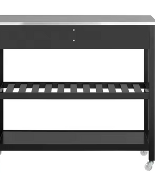 Keukenwagen met RVS Blad – 100 cm Trolley met Lades & Planken, Zwart