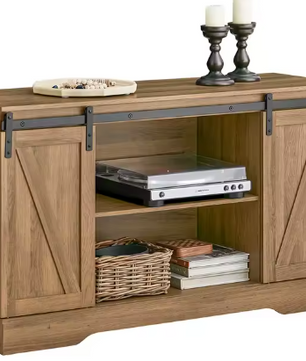 Dressoirkast met Schuifdeuren – 120 cm Breed, Open & Gesloten Opbergruimte