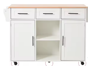 Uitschuifbaar Keukeneiland – 139 cm Trolley met Opbergruimte & Massief Houten Blad