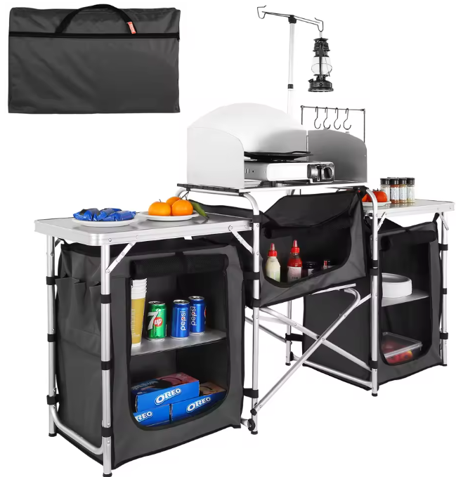 Opvouwbare Camping Keukentafel – Aluminium Kookstation met Opbergruimte, Lichtgewicht & Draagbaar