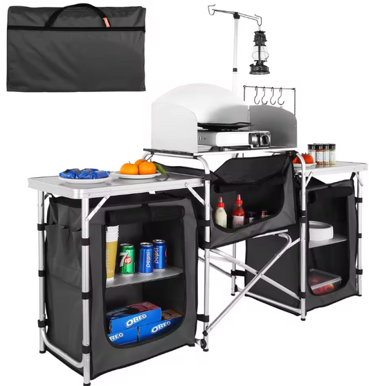 Opvouwbare Camping Keukentafel – Aluminium Kookstation met Opbergruimte, Lichtgewicht & Draagbaar