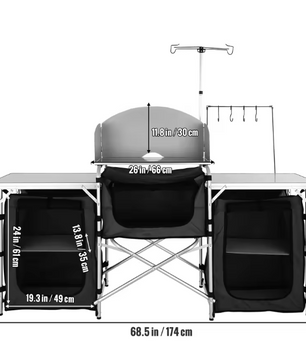 Opvouwbare Camping Keukentafel – Aluminium Kookstation met Opbergruimte, Lichtgewicht & Draagbaar