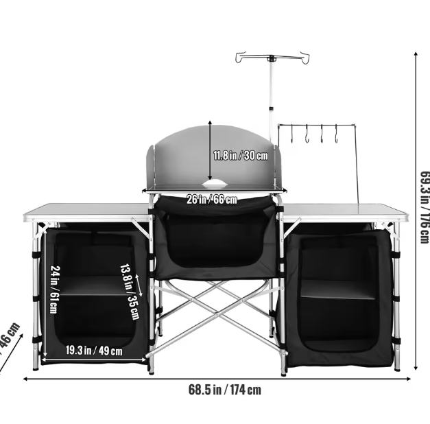 Opvouwbare Camping Keukentafel – Aluminium Kookstation met Opbergruimte, Lichtgewicht & Draagbaar