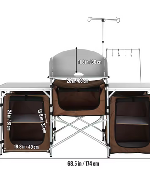Opvouwbare Camping Keukentafel – Aluminium Kookstation met Opbergruimte, Lichtgewicht & Draagbaar