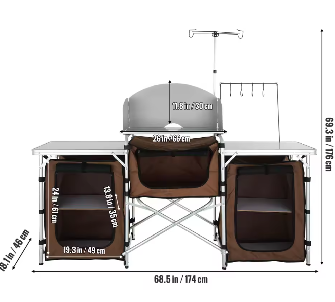 Opvouwbare Camping Keukentafel – Aluminium Kookstation met Opbergruimte, Lichtgewicht & Draagbaar