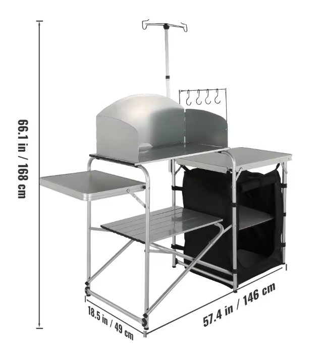 Opvouwbare Camping Keukentafel – Aluminium Kookstation met Opbergruimte, Lichtgewicht & Draagbaar