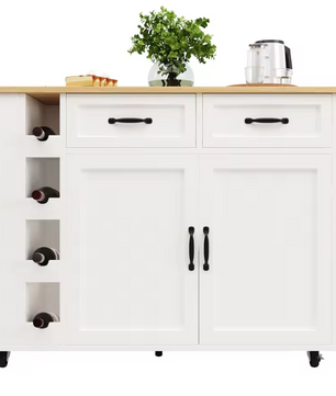 Multifunctioneel Keukeneiland met Stopcontact & Klapblad – Wit Houtlook