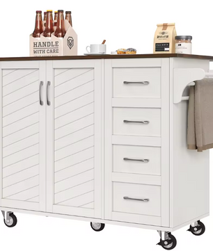 Keukentrolley met Klapblad & Kastdeuren – Wit Houtlook, 107 cm
