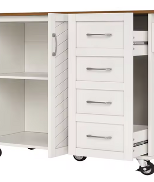 Keukentrolley met Klapblad & Kastdeuren – Wit Houtlook, 107 cm