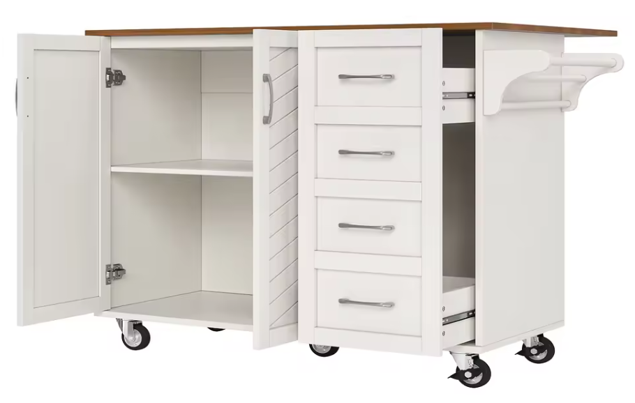 Keukentrolley met Klapblad & Kastdeuren – Wit Houtlook, 107 cm