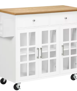 Keukenwagen met Glazen Deuren & Lades – Wit Houtlook 124,5 cm