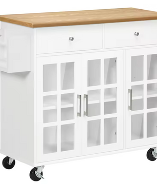 Keukenwagen met Glazen Deuren & Lades – Wit Houtlook 124,5 cm