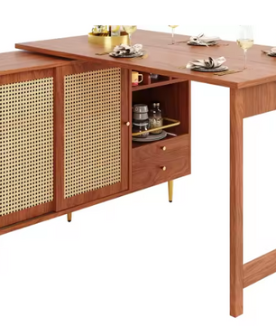 Draaibare Keukentafel met Rotan Kast & Opbergruimte – 107 cm