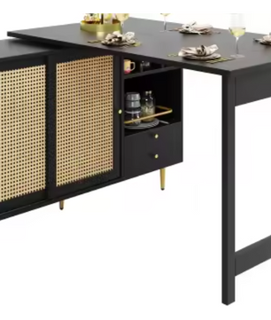 Draaibare Keukentafel met Rotan Kast & Opbergruimte – 107 cm
