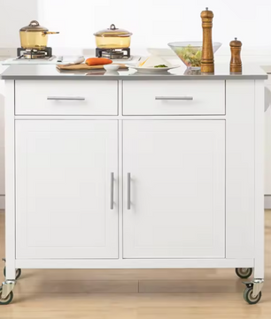 Keukentrolley met RVS Blad & Opbergruimte – 107 cm Wit