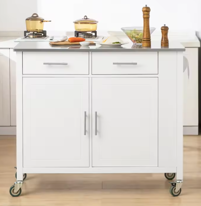 Keukentrolley met RVS Blad & Opbergruimte – 107 cm Wit
