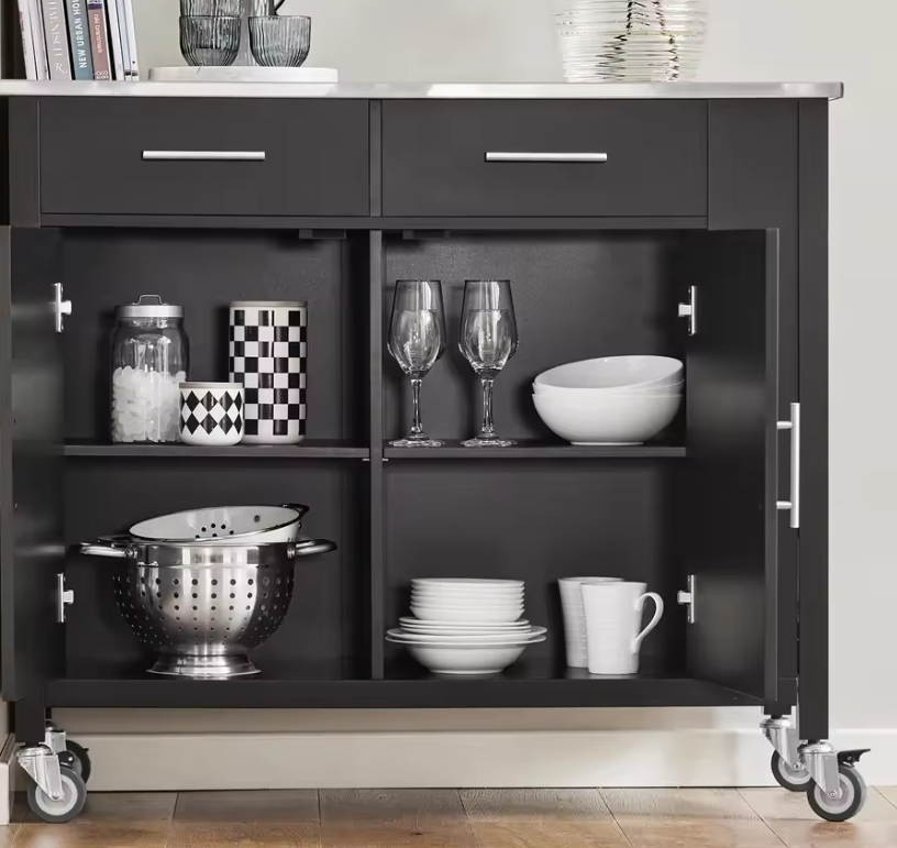 Keukentrolley met RVS Blad & Opbergruimte – 107 cm Wit
