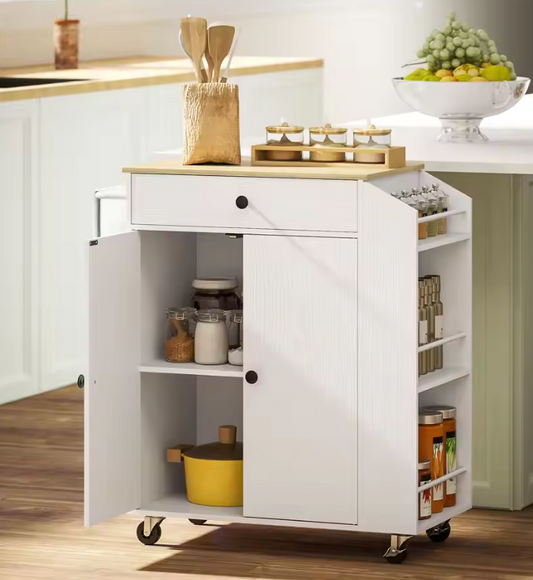 Keukeneiland met Lade & Kruidenrek – 3 Niveaus, Wit 82 cm