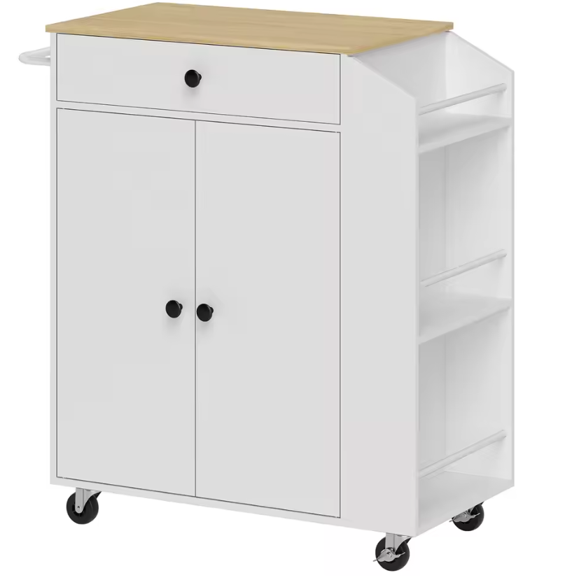 Keukeneiland met Lade & Kruidenrek – 3 Niveaus, Wit 82 cm