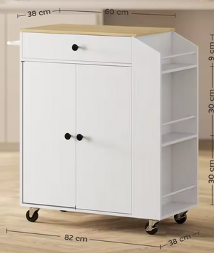 Keukeneiland met Lade & Kruidenrek – 3 Niveaus, Wit 82 cm