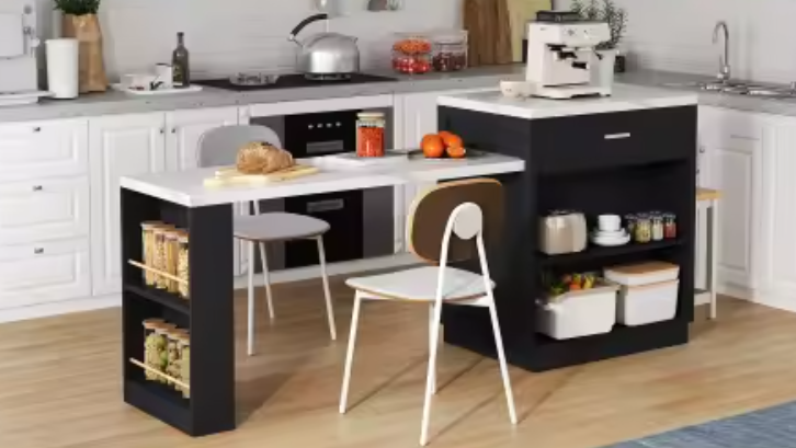 Keukeneiland met Uitschuifbare Tafel, Stopcontact & Kast – 211 cm