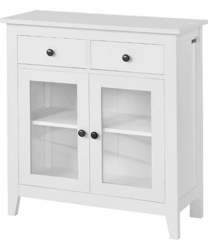 Wit Dressoir met 2 Lades en Glazen Deuren – 80 cm Breed