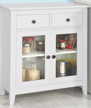 Wit Dressoir met 2 Lades en Glazen Deuren – 80 cm Breed