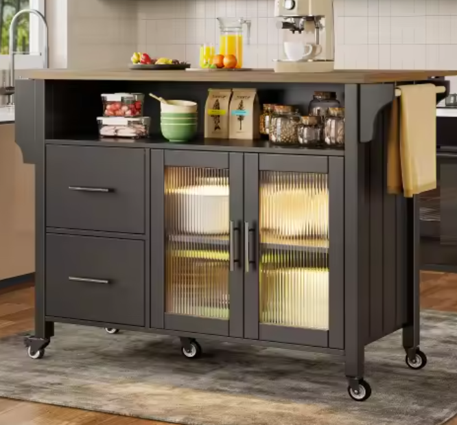Keukeneiland met Opklapbare Zijkant & Opbergruimte – 120 cm