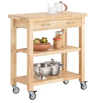 Keukentrolley van Rubberhout – 2 Lades & Open Planken, 80×40×90 cm