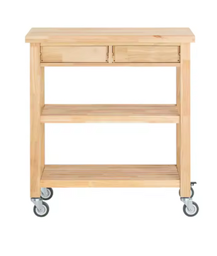 Keukentrolley van Rubberhout – 2 Lades & Open Planken, 80×40×90 cm