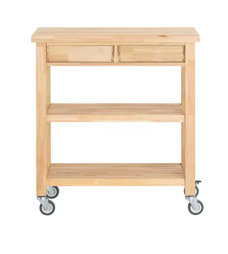 Keukentrolley van Rubberhout – 2 Lades & Open Planken, 80×40×90 cm