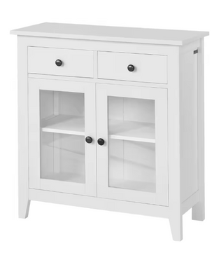 Wit Dressoir met 2 Lades & Glazen Deuren – 80 cm Breed