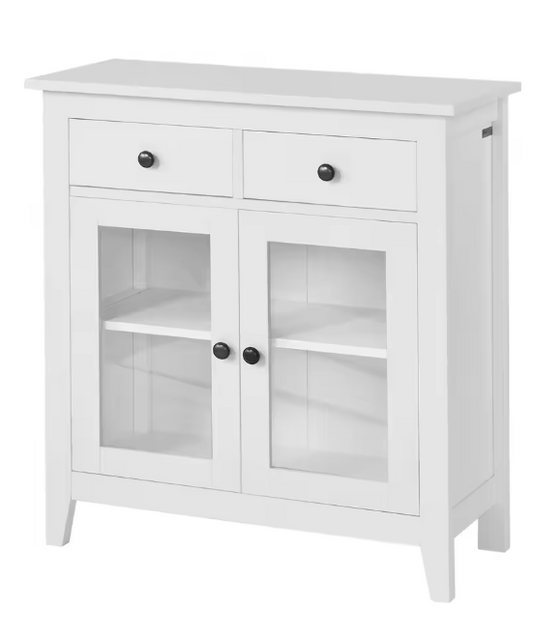 Wit Dressoir met 2 Lades & Glazen Deuren – 80 cm Breed