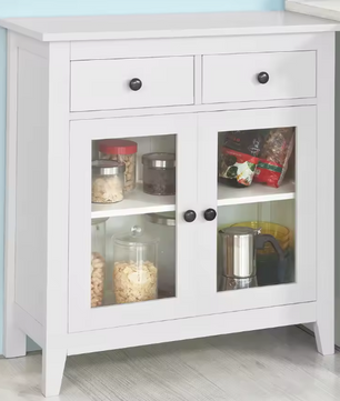 Wit Dressoir met 2 Lades & Glazen Deuren – 80 cm Breed