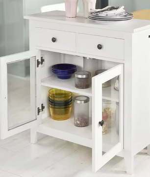 Wit Dressoir met 2 Lades & Glazen Deuren – 80 cm Breed
