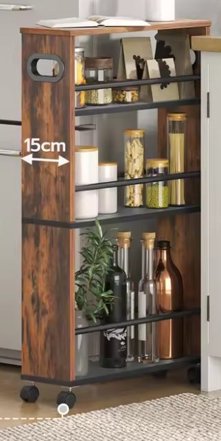 Smalle Keukentrolley met 4 Niveaus – 45×15×80 cm, Opbergrek op Wielen