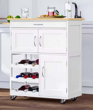 Keukenwagen met Lade, Kasten & Wijnrek – 67×37×87 cm, Op Wielen