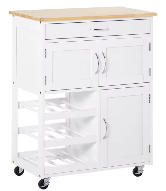Keukenwagen met Lade, Kasten & Wijnrek – 67×37×87 cm, Op Wielen