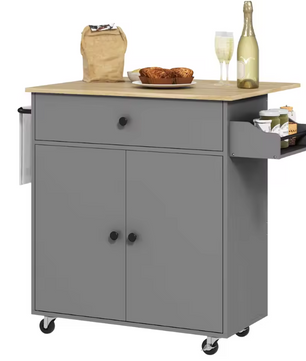 Keukeneiland met Opvouwbaar Blad en Wielen – 106×42×87 cm