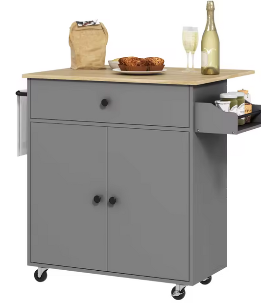 Keukeneiland met Opvouwbaar Blad en Wielen – 106×42×87 cm
