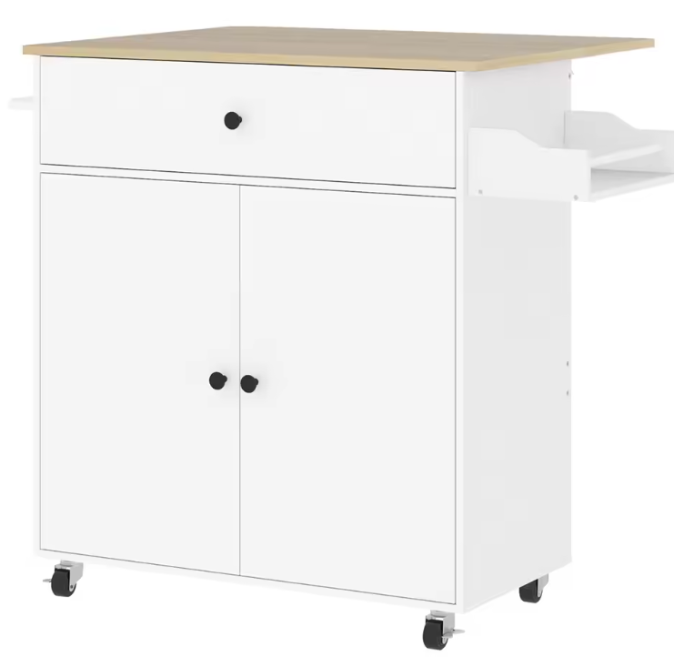 Keukeneiland met Opvouwbaar Blad en Wielen – 106×42×87 cm